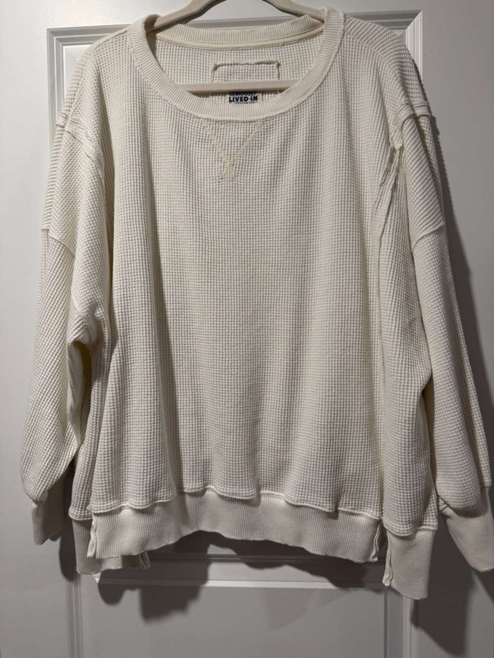 American Eagle Outfitters Cream Waffle-Knit Long Sleeve Top